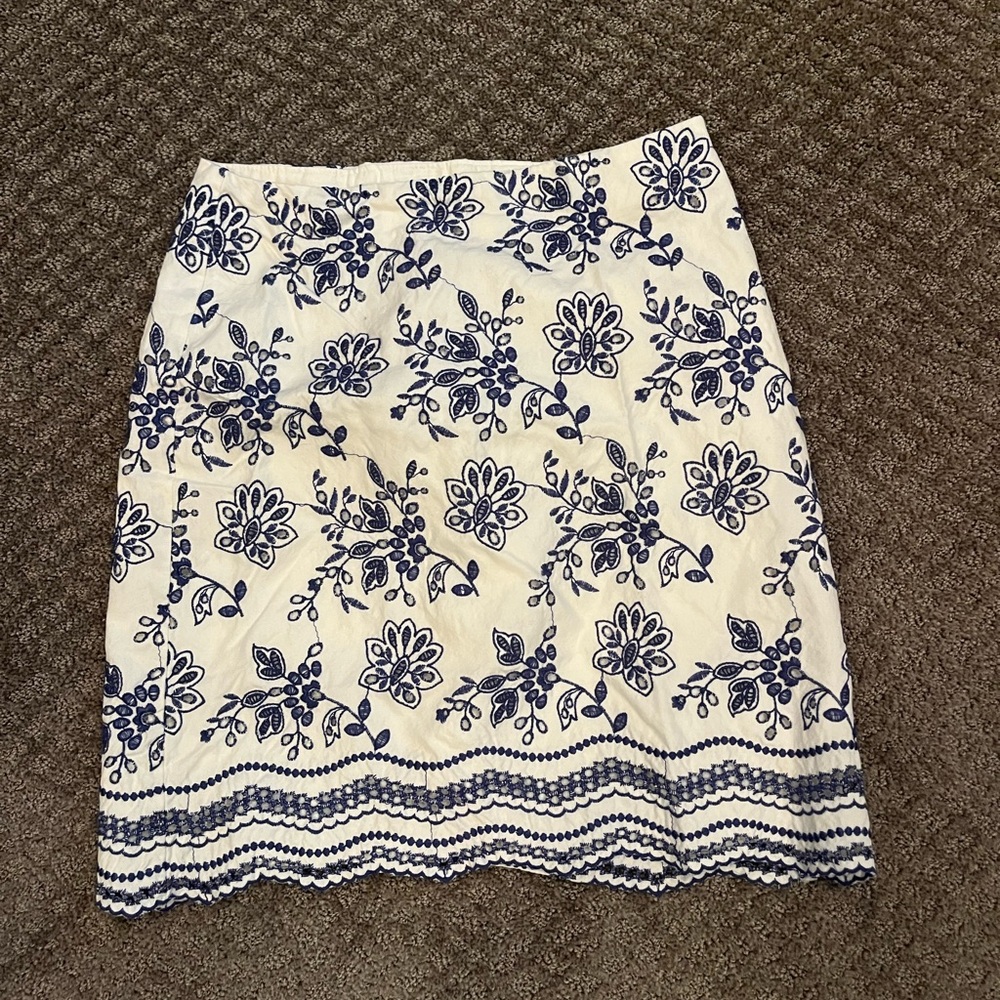 LOFT Blue and Cream Embellished Mini Pencil Skirt